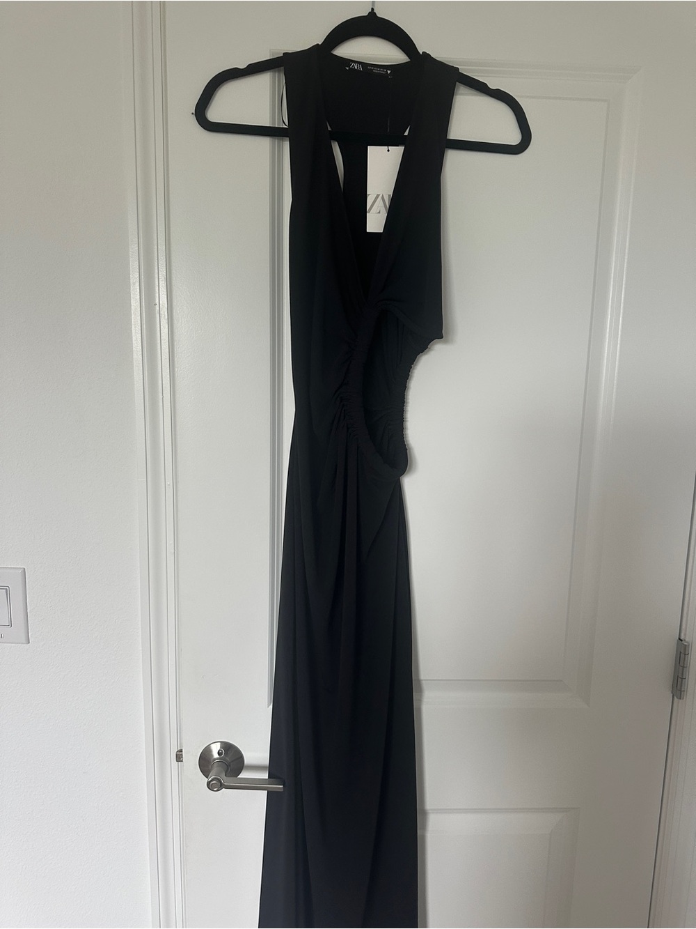 Zara Black Midi Dress with Ruched Twist Front